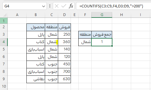 تابع countifs در اکسل