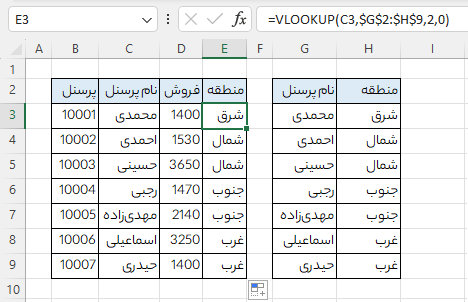 تابع VLOOKUP اکسل